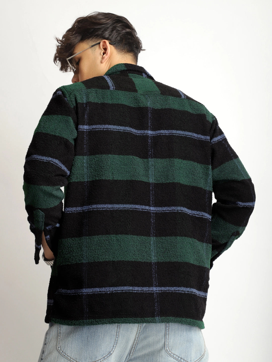 Luxe Lineage Green Pure Wool Towel Knitted Check Shacket