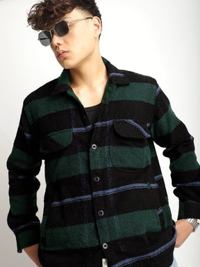 Luxe Lineage Green Pure Wool Towel Knitted Check Shacket