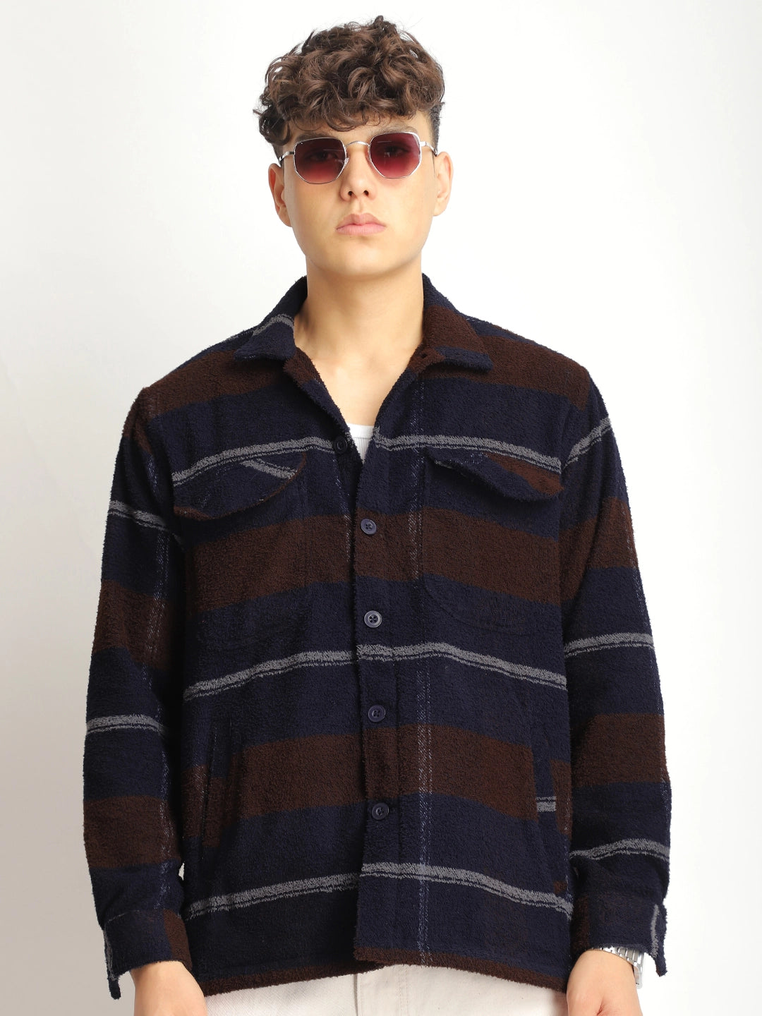 Luxe Lineage Brown Pure Wool Towel Knitted Check Shacket