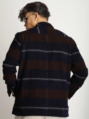 Luxe Lineage Brown Pure Wool Towel Knitted Check Shacket