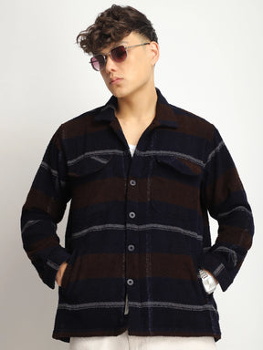 Luxe Lineage Brown Pure Wool Towel Knitted Check Shacket