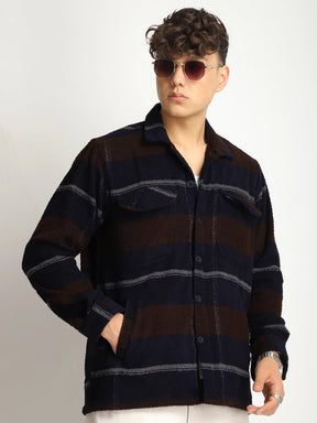 Luxe Lineage Brown Pure Wool Towel Knitted Check Shacket