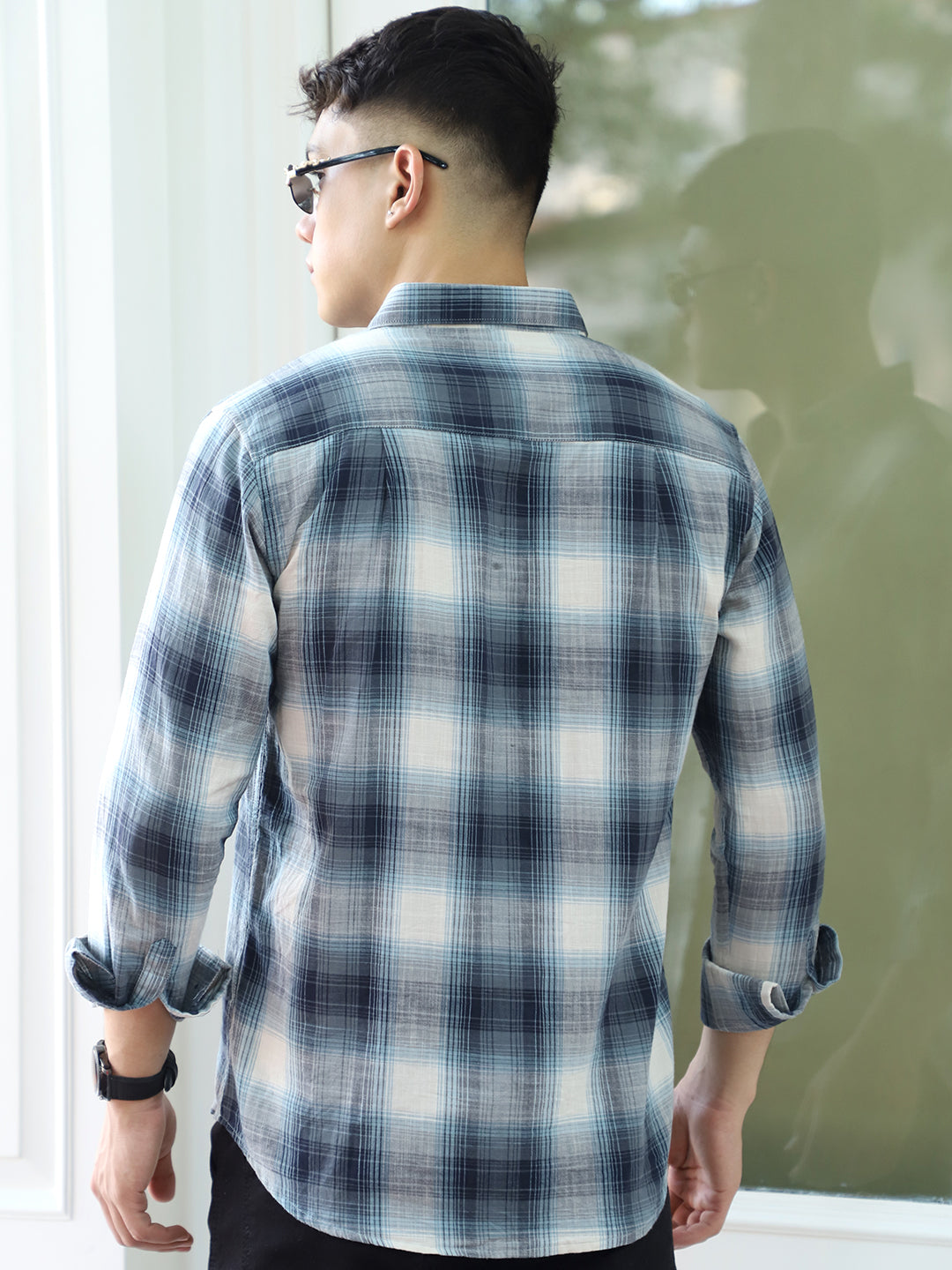 Obsidian   Blue   Cotton  Check  Shirt