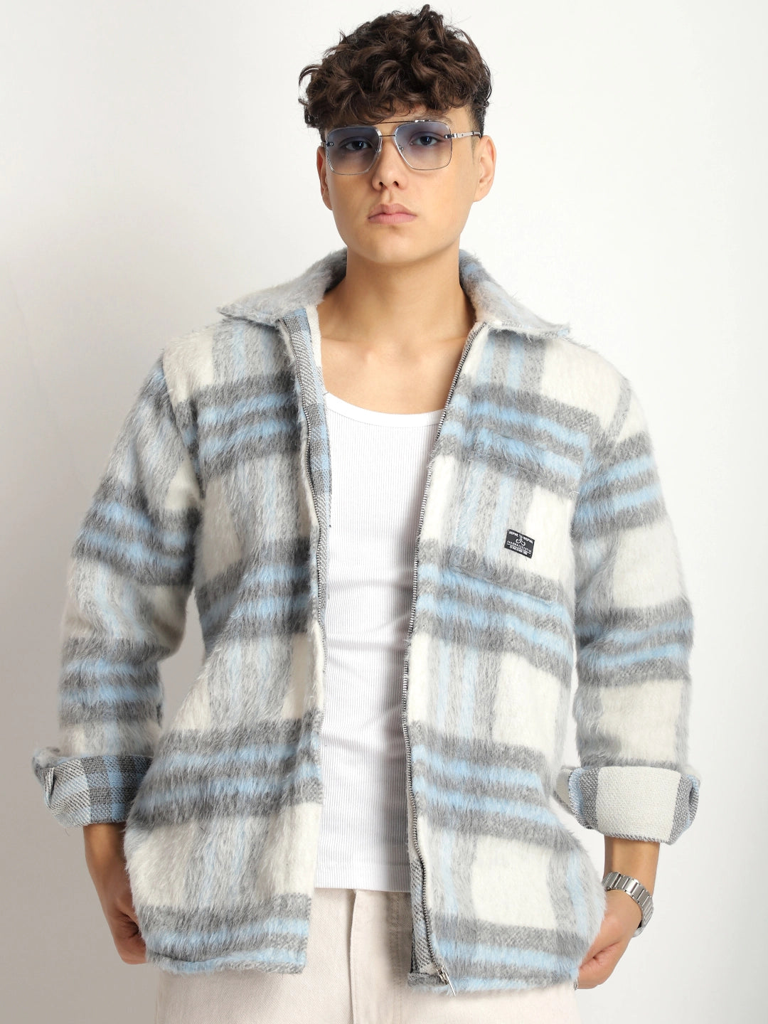 Windsor Wardrobe Sky Pure Wool Check Shacket