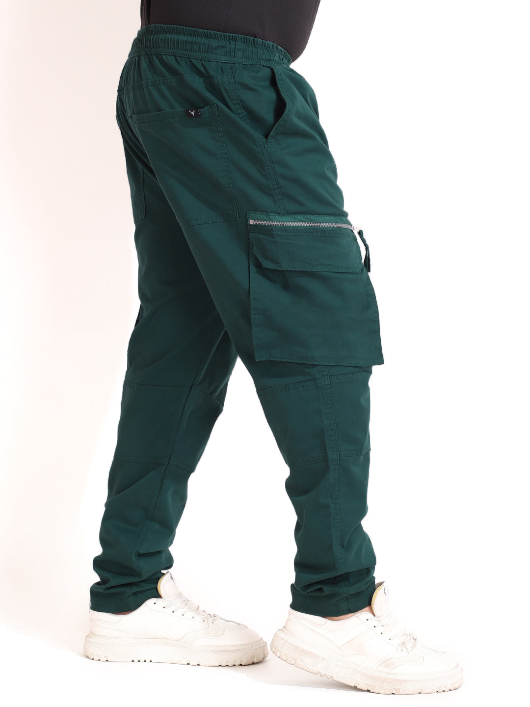 Pine Green Peach Cotton Twill Zipper Design Plus Size Cargo