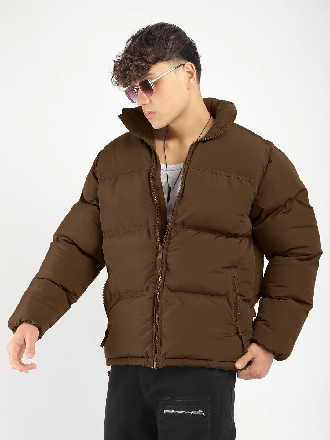 Oxford Street Style Chocolate Brown Puffer Jacket