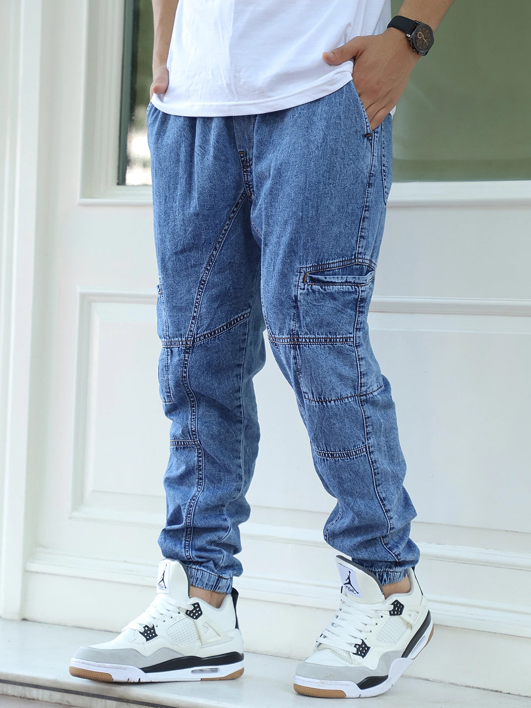 Skyline Blue Denim Joggers 30 - Main Image