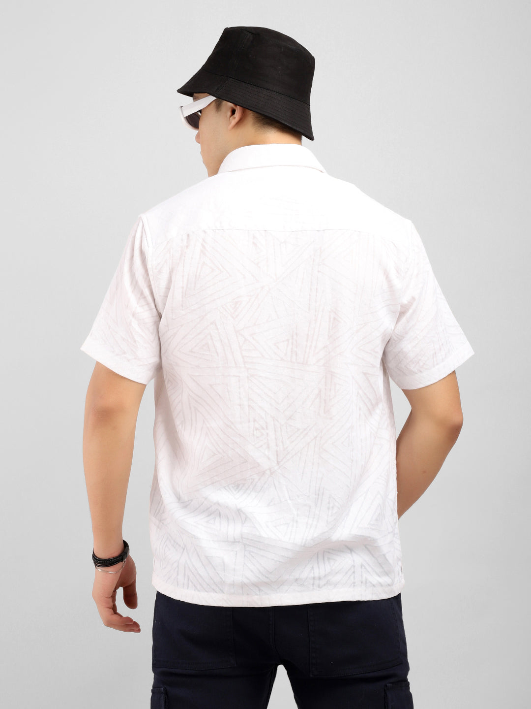 Slumberquilt White Self-Design Half Sleeve Shirt