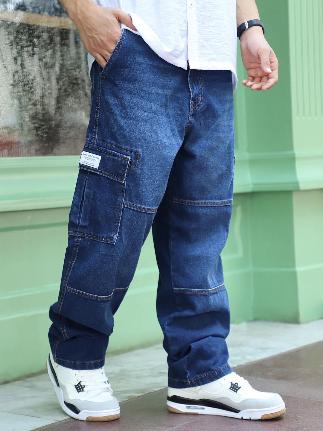 Noir Yale Blue Baggy Fit Denim Cargo