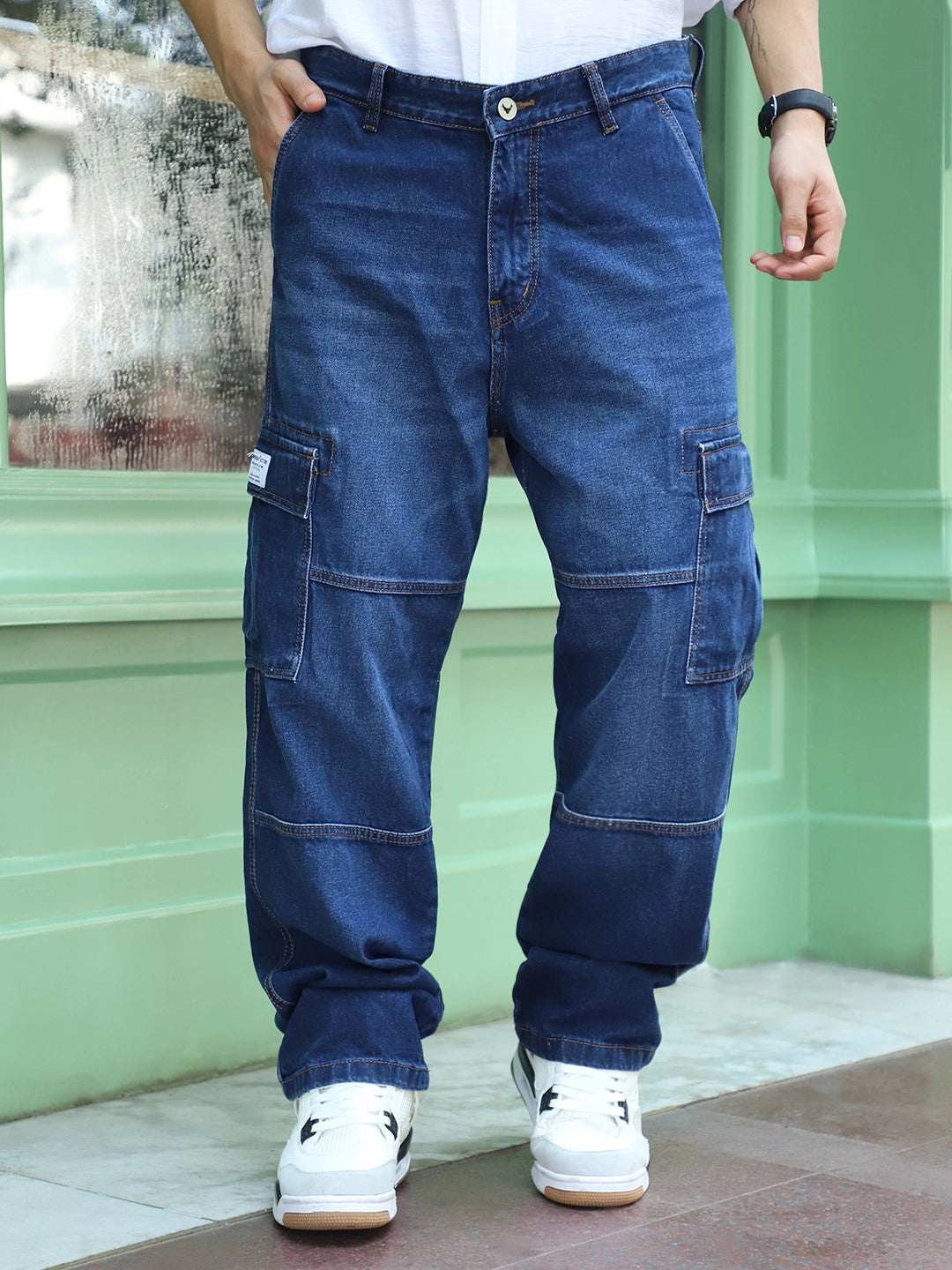 Noir Yale Blue Baggy Fit Denim Cargo