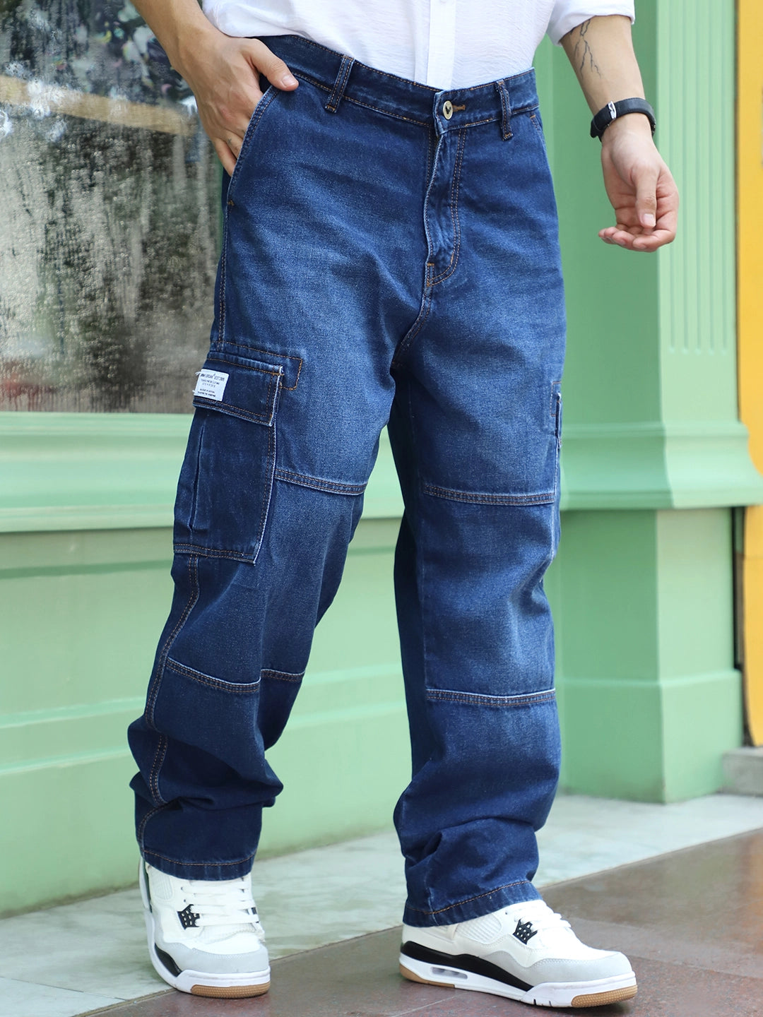 Noir Yale Blue Baggy Fit Denim Cargo