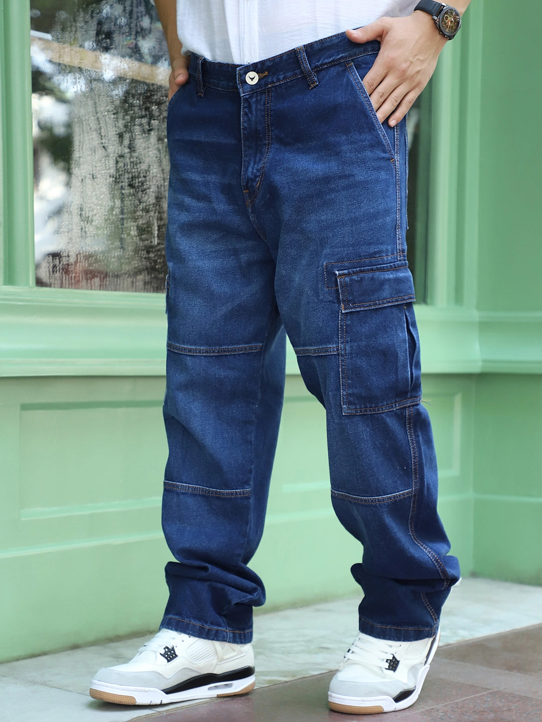 Noir Yale Blue Baggy Fit Denim Cargo