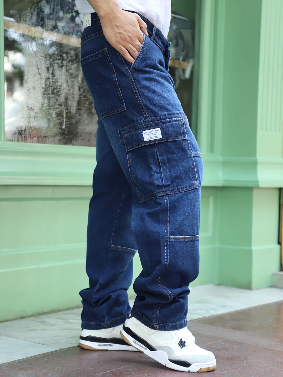 Noir Yale Blue Baggy Fit Denim Cargo