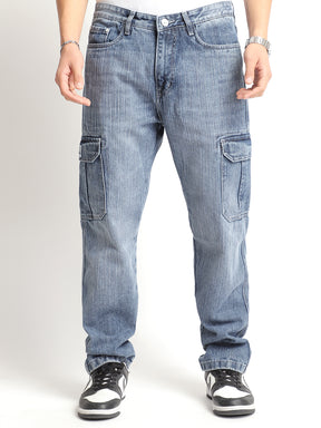 Caventor Light Grey Baggy Fit Denim Cargo