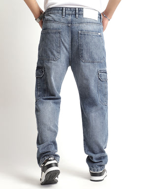 Caventor Light Grey Baggy Fit Denim Cargo