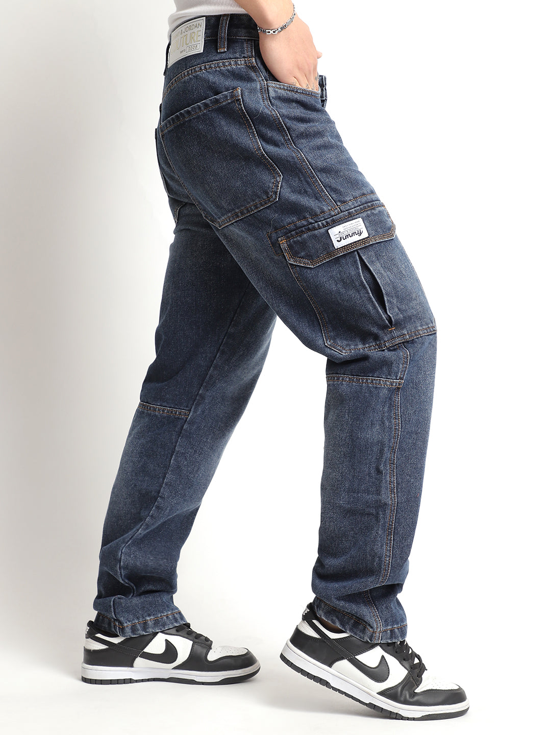 Dark Blue Denim Cargo Men