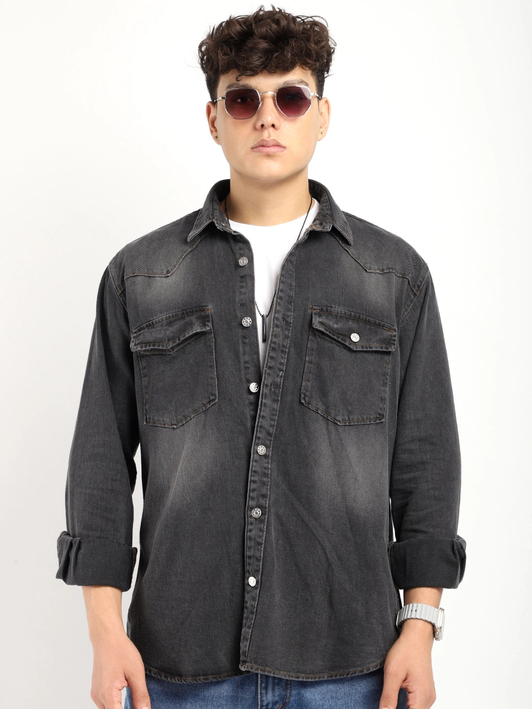 Cotswold Casual Charcoal Denim Shirt