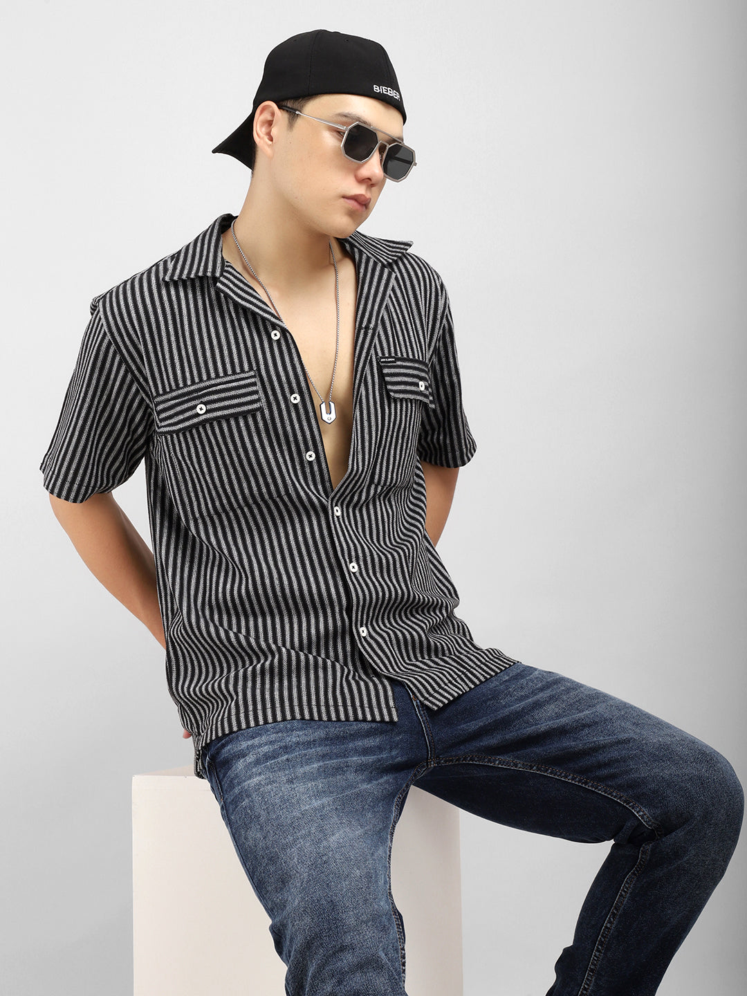 Mod Stripe Black Half Sleeve Shirt