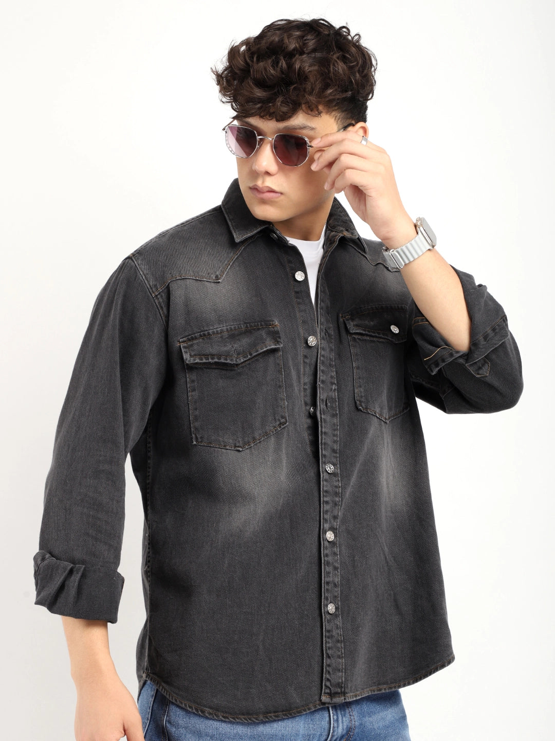 Cotswold Casual Charcoal Denim Shirt