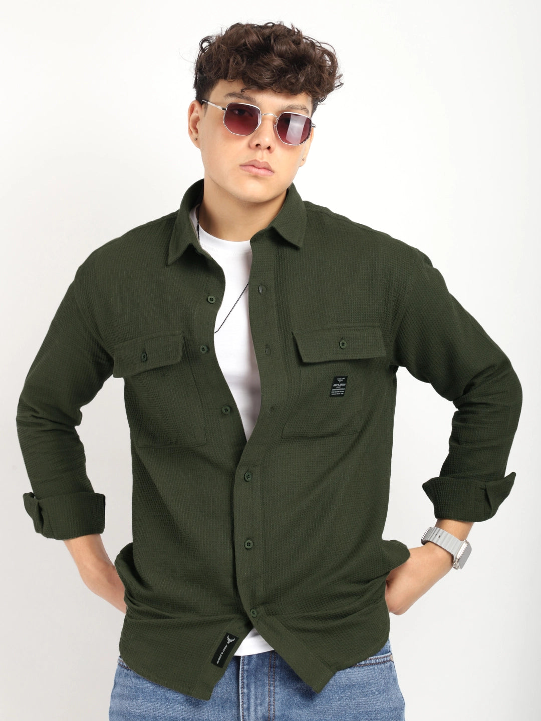 British Vintage Olive Full Sleeve Shirt