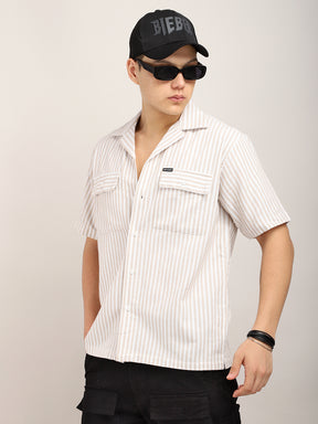 Mod Stripe Beige Half Sleeve Shirt