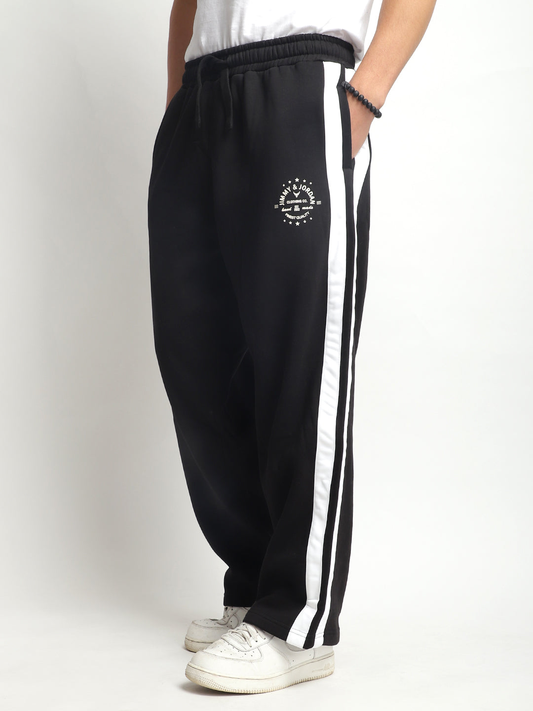 Stratford Black Cotton Loose Straight Fit Sweatpants