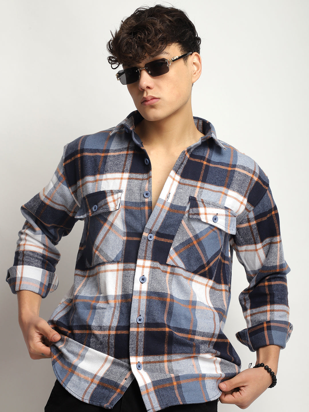 Harmony Palade Check Sky Grey Full Sleeve Shirt