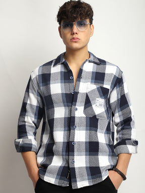 Marble Check Navy White Full Sleeve Shirt