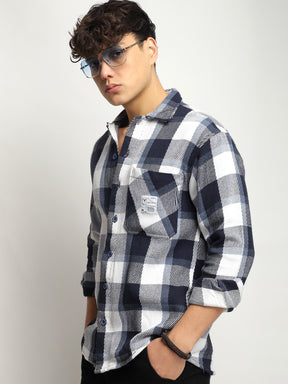 Marble Check Navy White Full Sleeve Shirt