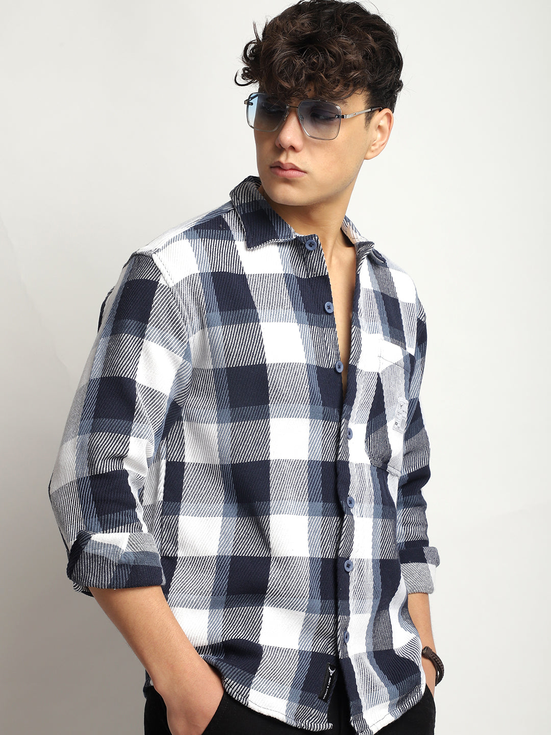 Marble Check Navy White Full Sleeve Shirt