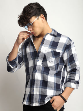 Marble Check Navy White Full Sleeve Shirt