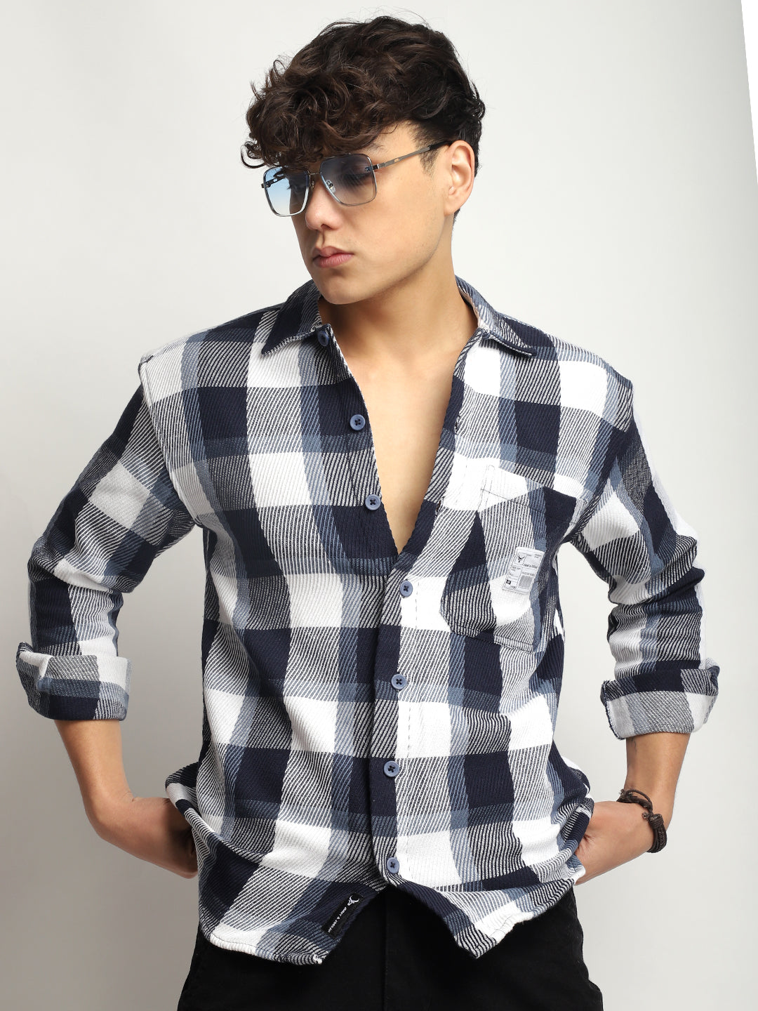 Marble Check Navy White Full Sleeve Shirt