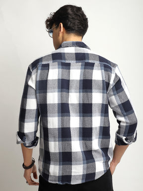 Marble Check Navy White Full Sleeve Shirt