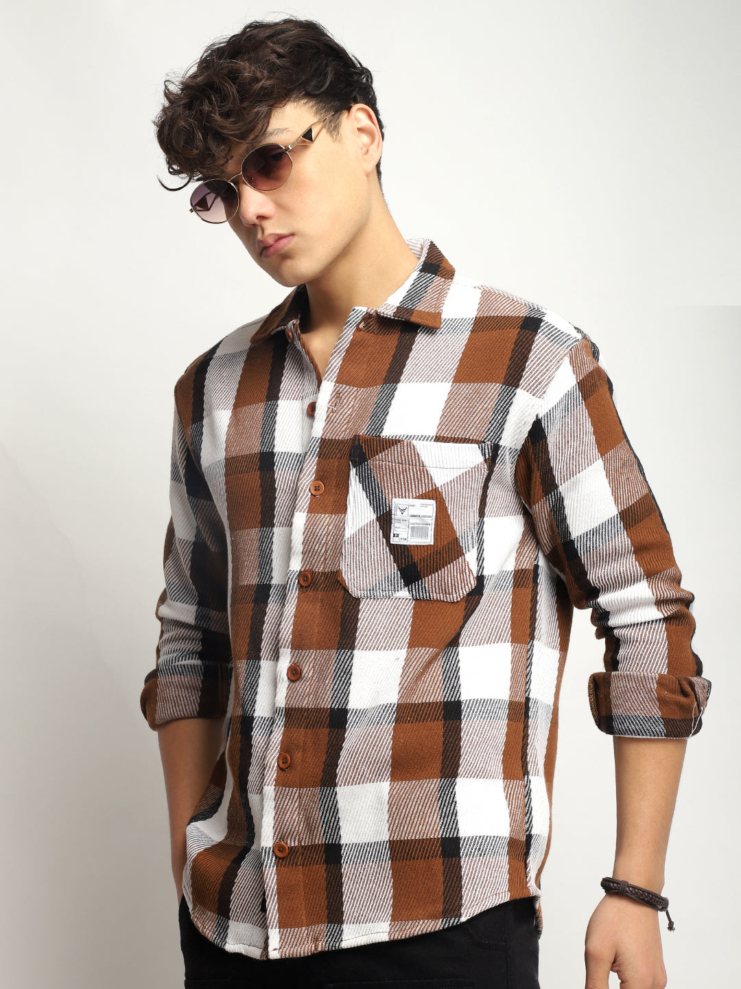 Marble Check Coffee White Full Sleeve Shirt