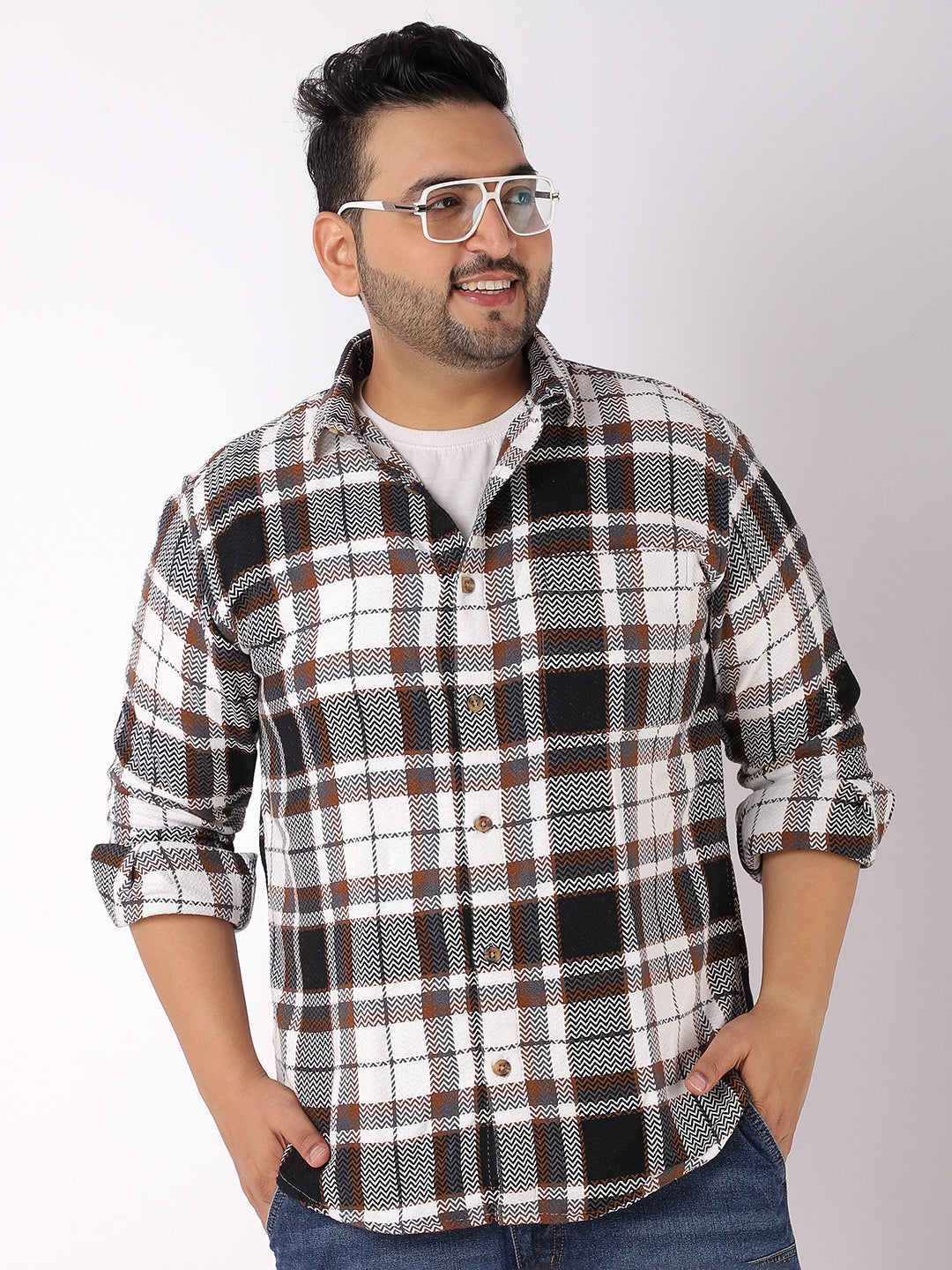 Royal Shade White Brown Marco Check  Full Sleeve Shirt