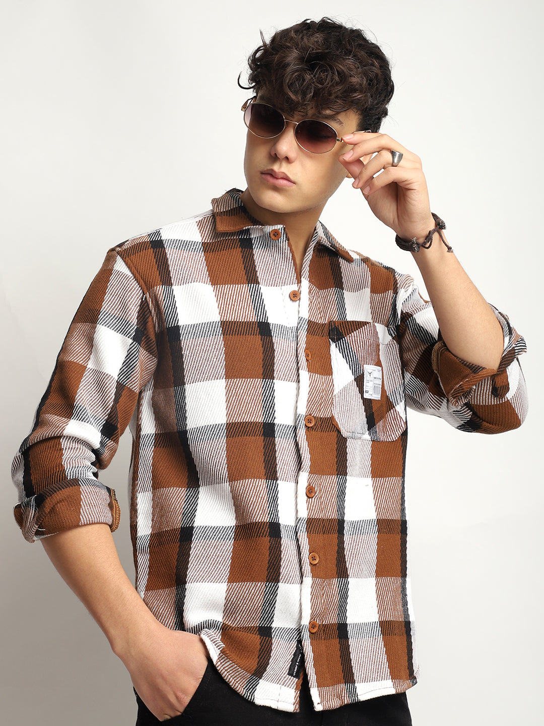 Marble Check Coffee White Full Sleeve Shirt