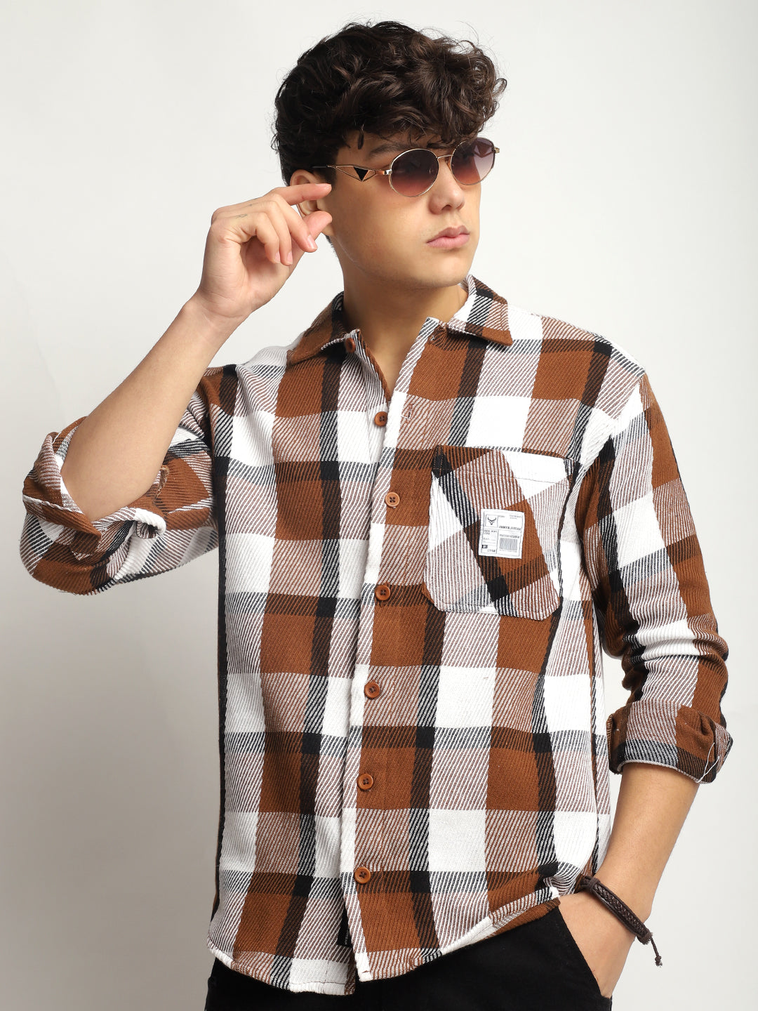 Marble Check Coffee White Full Sleeve Shirt