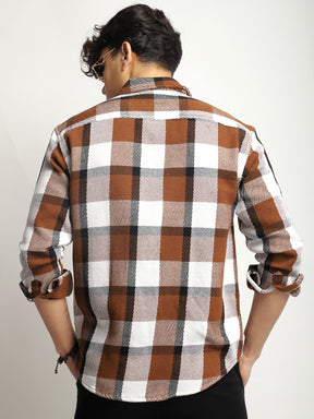 Marble Check Coffee White Full Sleeve Shirt