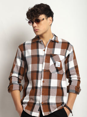 Marble Check Coffee White Full Sleeve Shirt