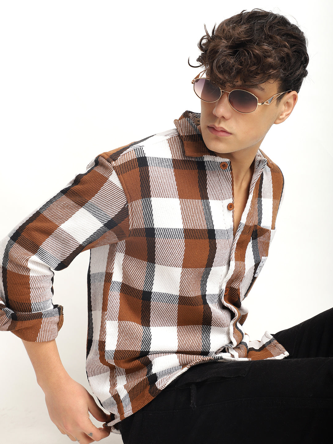 Marble Check Coffee White Full Sleeve Shirt