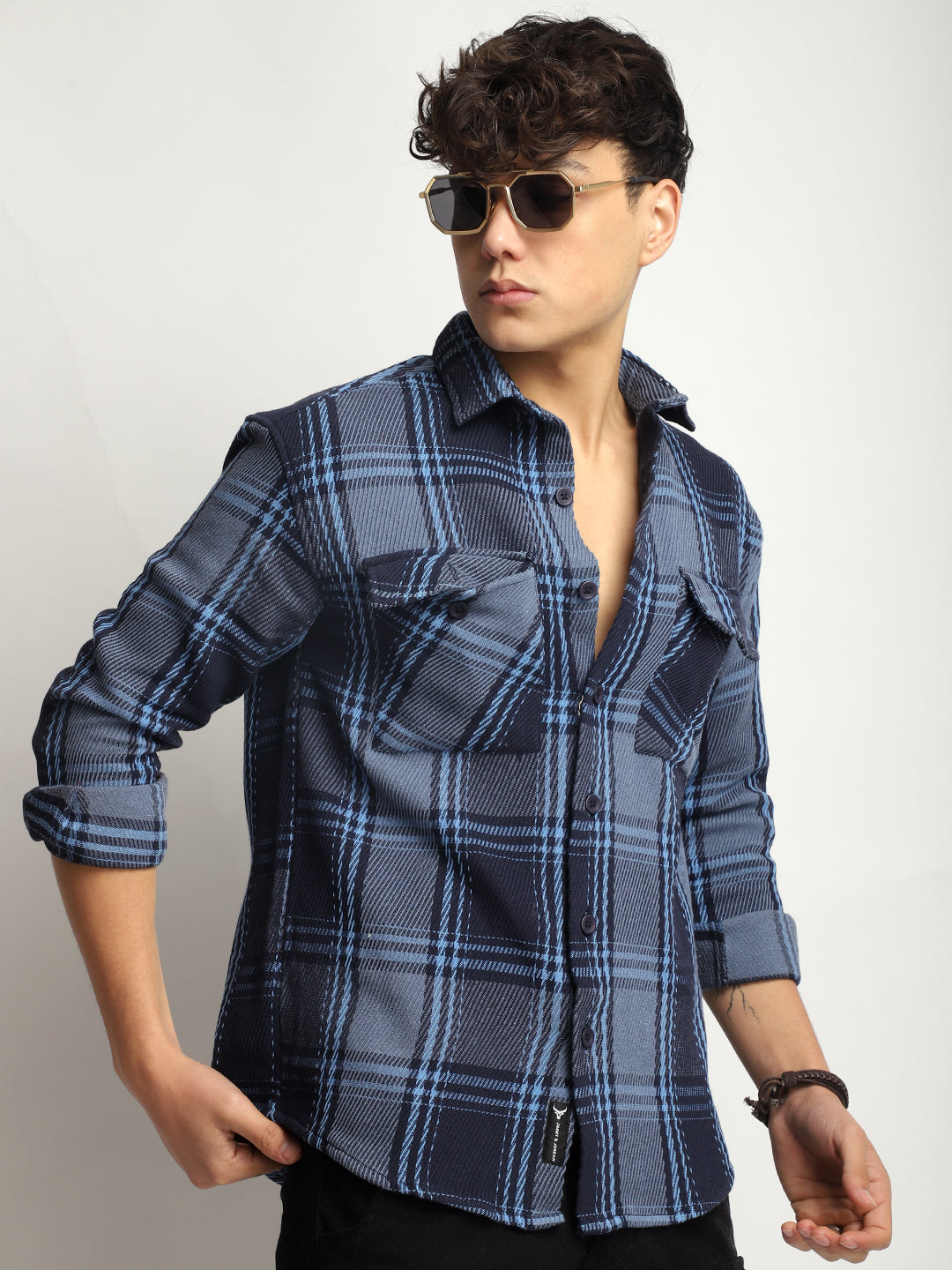 Blue Check Shirt Men 