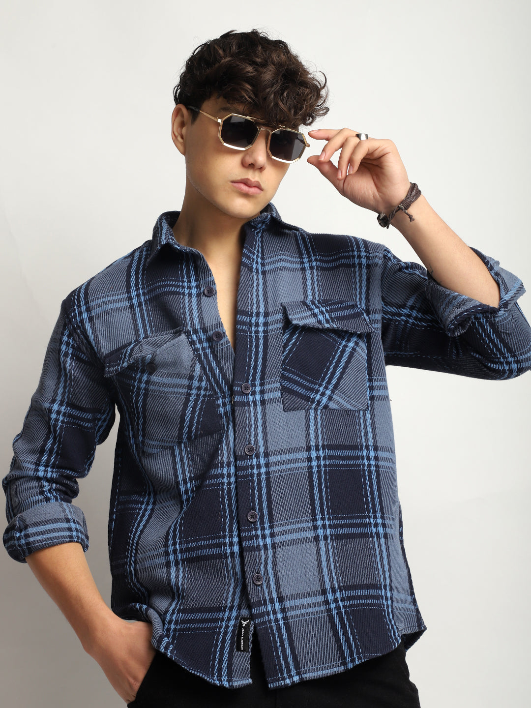 Blue Check Shirt Men 