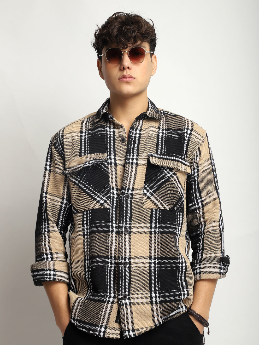 Cavendish Check Beige & Black Full Sleeve Shirt