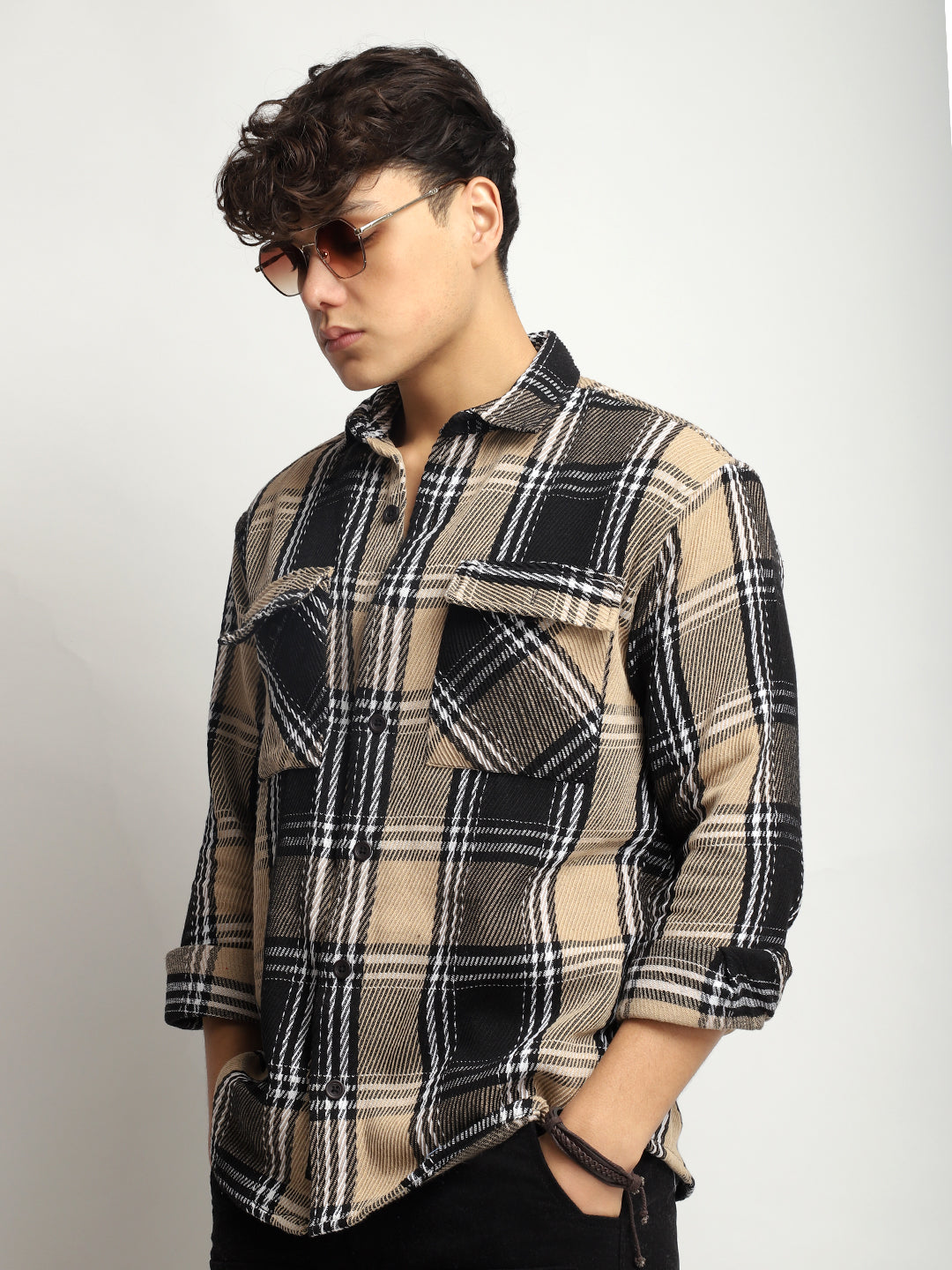 Cavendish Check Beige & Black Full Sleeve Shirt