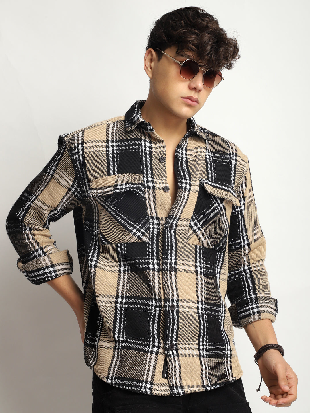 Cavendish Check Beige Black Full Sleeve Shirt