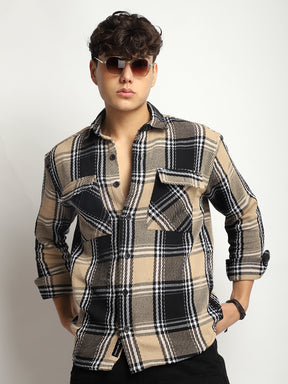 Cavendish Check Beige Black Full Sleeve Shirt