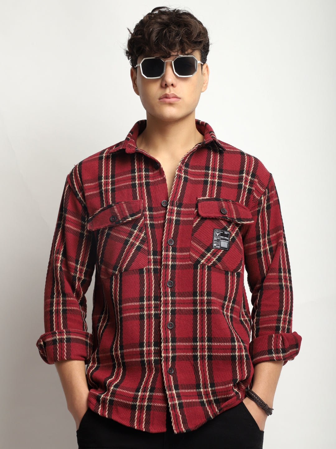 Urban Check Wine Full Sleeve Shirt