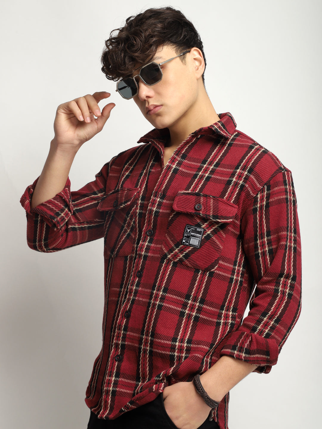 Urban Check Wine Full Sleeve Shirt