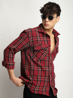 Urban Check Wine Full Sleeve Shirt