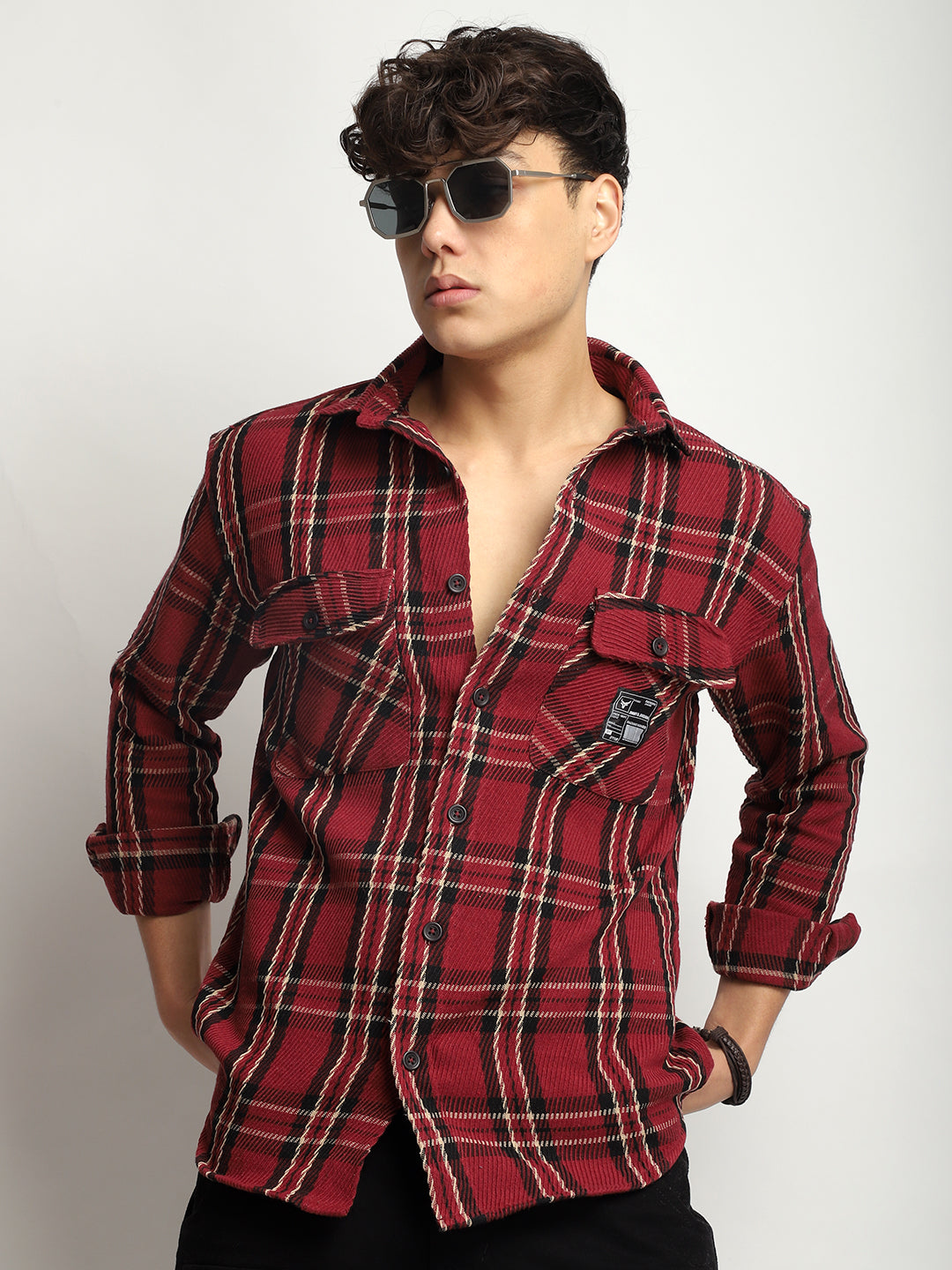 Urban Check Wine Full Sleeve Shirt